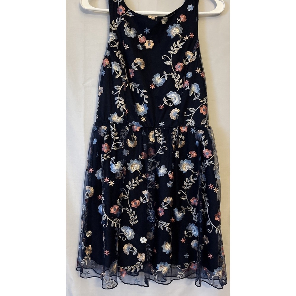 Junior Women's Speechless Sleeveless Party Flower Dress Blue Embroidered Tulle M